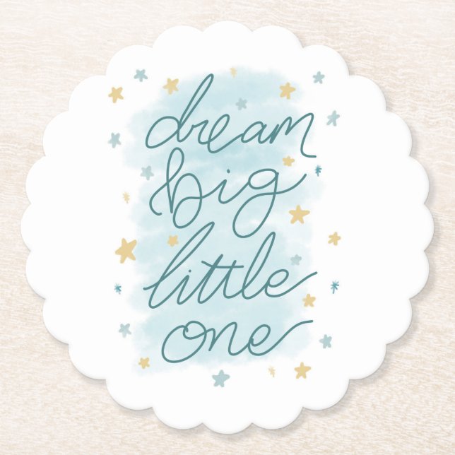 Dream Big Little One Pastel Stars Paper Coaster (Front)