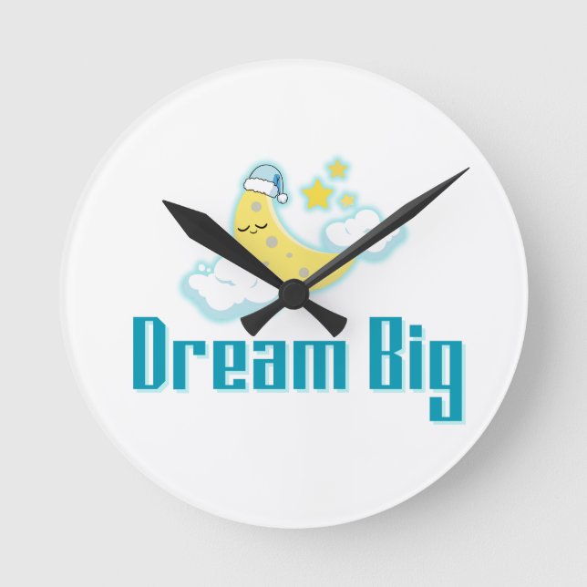 Dream Big – Minimal Aesthetic Moon & Stars Design Round Clock (Front)