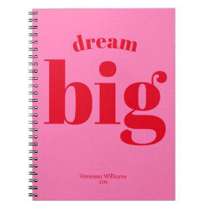 Dream Big! Modern Bold Red - Hot Pink Typography Notebook