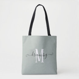 Dream Big Motivational Monogram Initial Sage Green Tote Bag