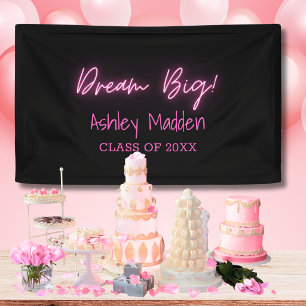 Dream Big Neon Pink Graduation Party Banner