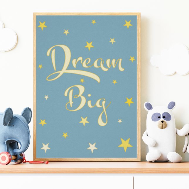 Dream Big Nursery Wall Art Blue Yellow Star Poster (Creator Uploaded)