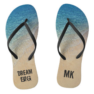 Dream Big Ocean Beach with Custom Monogram Name Flip Flops