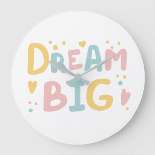 Dream Big Pastel Hearts Large Clock