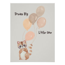 "Dream Big" Personalised Racoon Holding Balloons