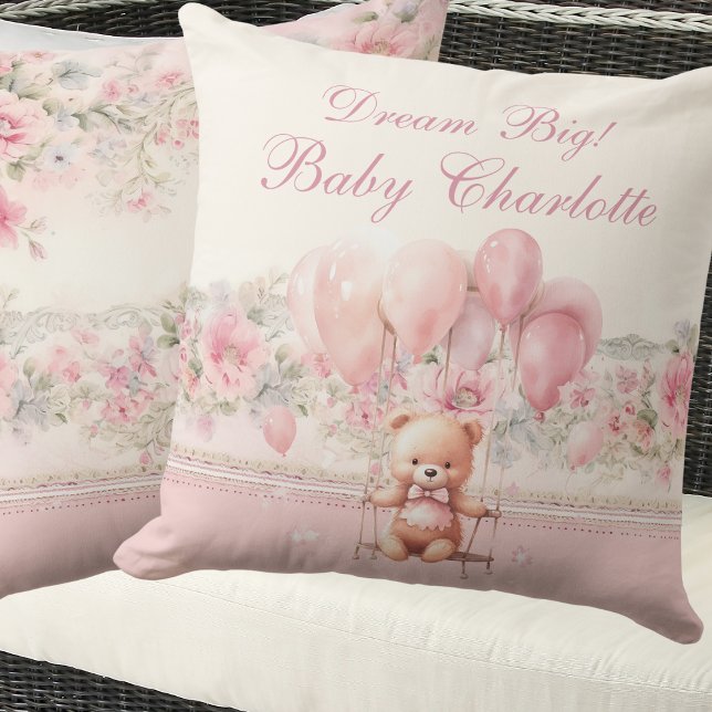Dream Big Pink Teddy Baby Girl Nursery Cushion (Creator Uploaded)