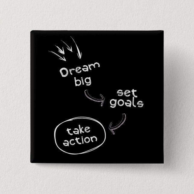 Dream big set goal take action motivational quote 15 cm square badge (Front)