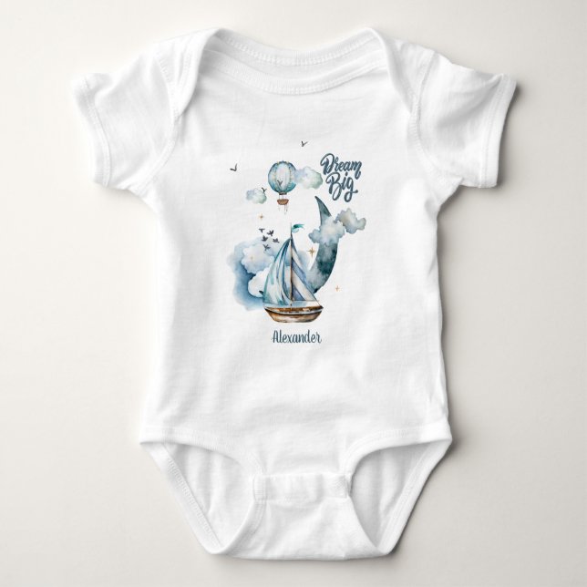 Dream Big Ship in the ocean Customisable Baby Bodysuit (Front)