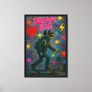 Dream Big Skateboard Boy Canvas Wall Art Print