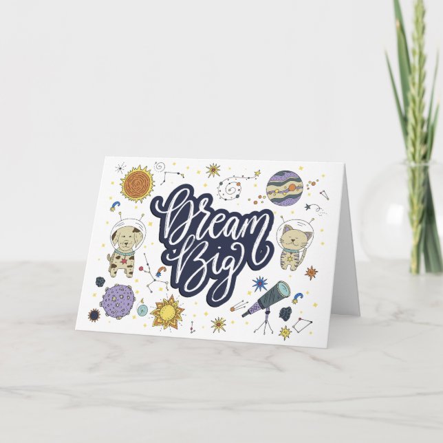 Dream Big Space Galaxy Inspirational Holiday Card (Front)