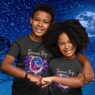 Dream Big Space Galaxy Metallic Gold Monogram Name T-Shirt