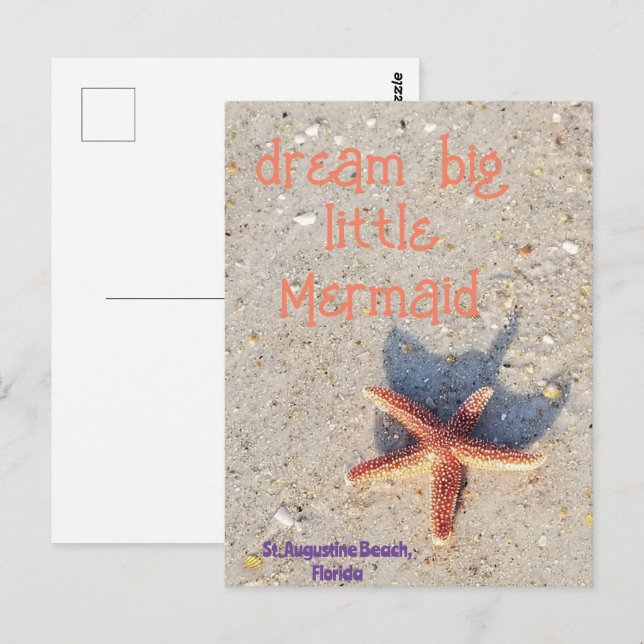 Dream Big starfish on St. Augustine Beach postcard (Front/Back)