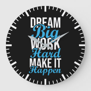 Dream Big, Work Hard, Make It Happen - Gym, Hustle Large Clock