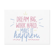 Dream Big Work Hard Motivation Gift Postcard Quote