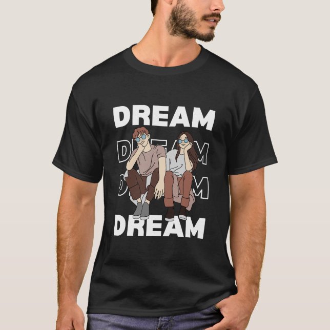 Dream Black and White Minimalist Couple T-Shirt (Front)