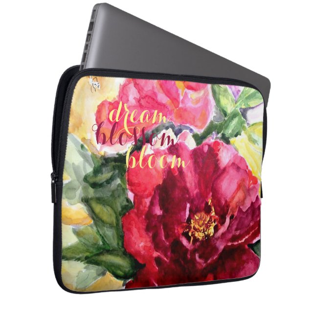 Dream Bloom Floral Watercolor Art Laptop Sleeve (Front Right)