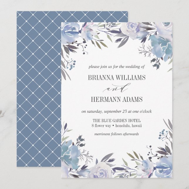 Dream Blue | Fancy rustic Flowers wedding Invitation (Front/Back)