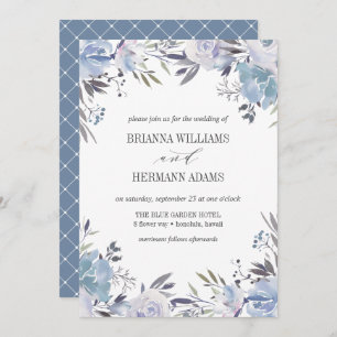 Dream Blue   Fancy rustic Flowers wedding Invitation