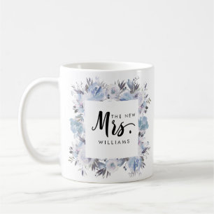 Dream Blue Floral WEDDING  THE NEW MRS Typography Coffee Mug