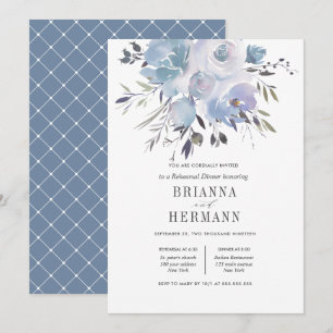 Dream Blue Flowers Wedding Rehearsal Dinner Invitation
