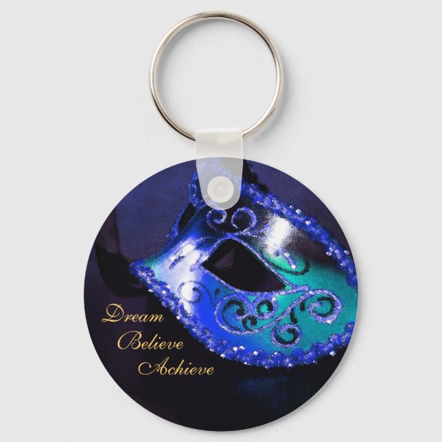 Dream Blue Masquerade Mask Inspirational Keychain (Front)
