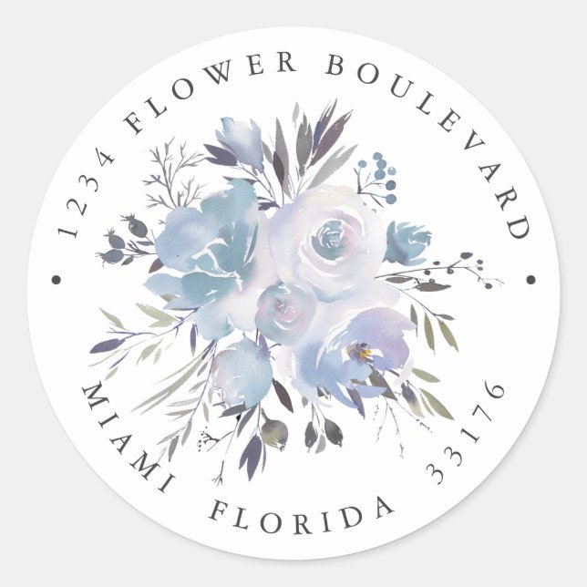 Dream Blue |  Wedding Botanical Return address Classic Round Sticker (Front)