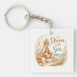 Dream by the Sea Boho Beach with Coastal Sunset Key Ring