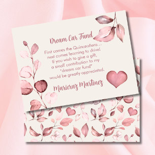 Dream Car Fund   Ivory & Pink Botanical Cash Gift Enclosure Card