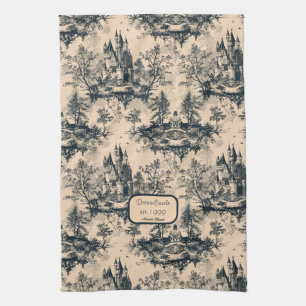Dream Castle Midnight and Ivory Toile de Jouy Tea Towel