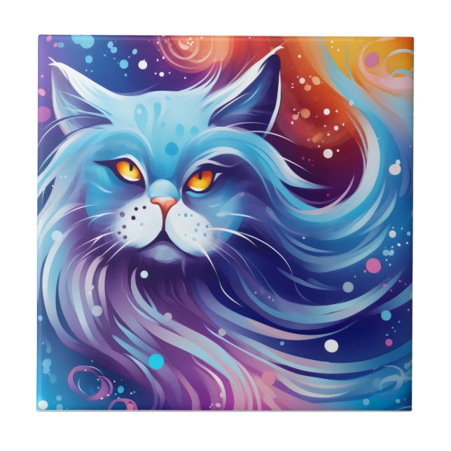 Dream Cat Abstract world of colours Tile (Front)