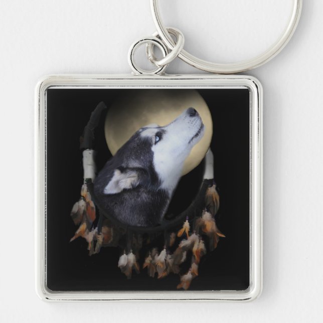 Dream catcher and blue eyed Husky Key Ring (Front)