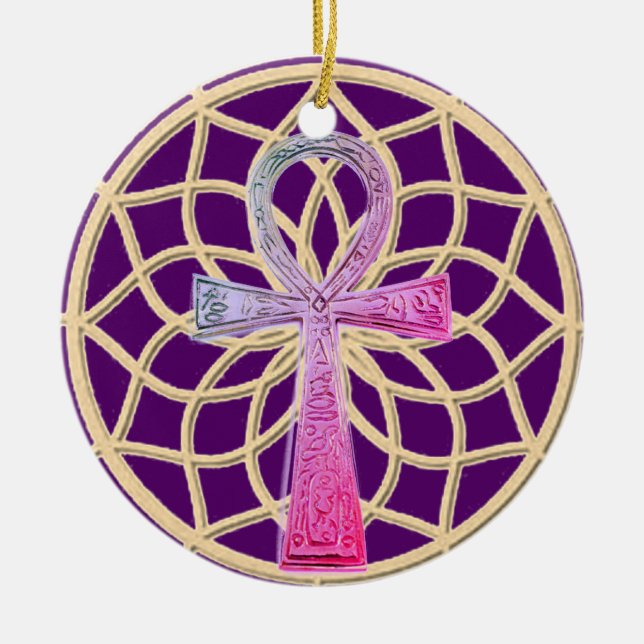 Dream Catcher Ankh Ceramic Tree Decoration (Front)