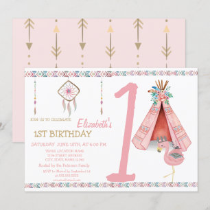 Dream Catcher,Arrows,FlamingoBirthday Invitation