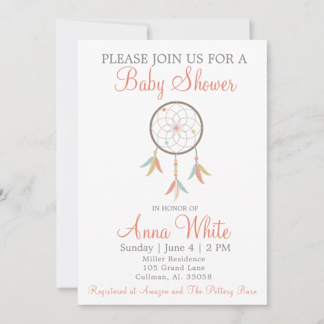 Dream Catcher Baby Shower Invitation (Front)