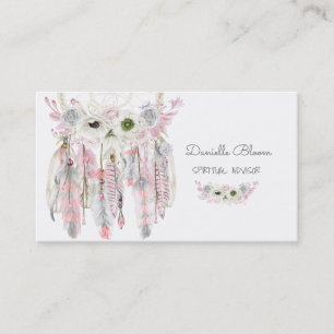 Dream Catcher Boho Arrows Feathers Pink Grey Business Card