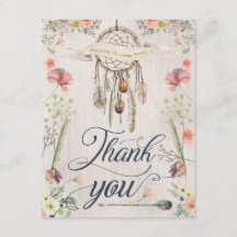 Dream Catcher Boho Floral Painted Thank You Cards