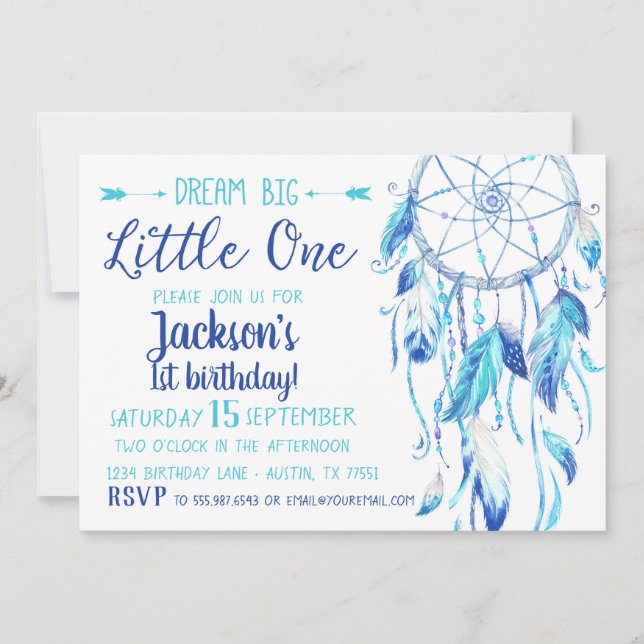 Dream Catcher Boy First Birthday Invitation (Front)