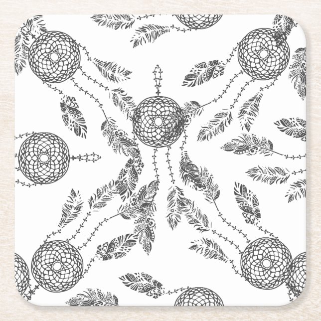 Dream Catcher Design Square Paper Coaster (Front)