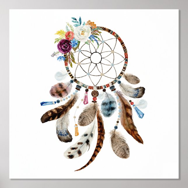 Dream Catcher Feather and Flowers Foil Prints (Front)