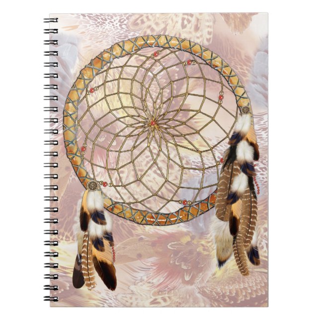 Dream-catcher feathers & red-beads notebook (Front)