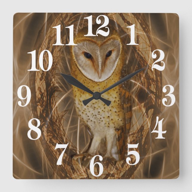 Dream catcher owl square wall clock (Front)
