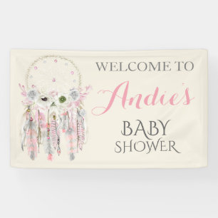 Dream Catcher Pink Grey Ivory Feathers Banner