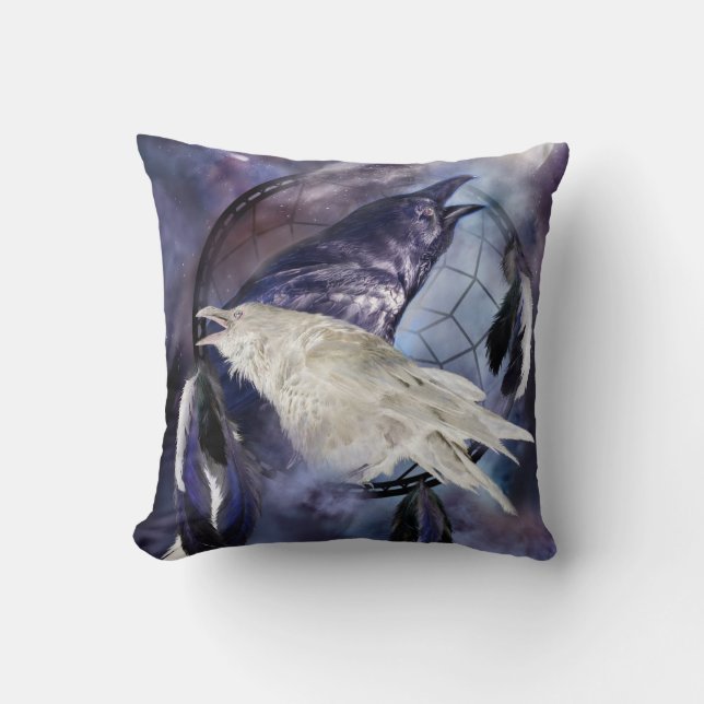 Dream Catcher - Raven Spirits Art Designer Pillow (Front)