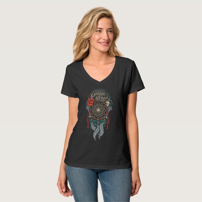 Dream Catcher Rose Feathers T-Shirt (Front Full)