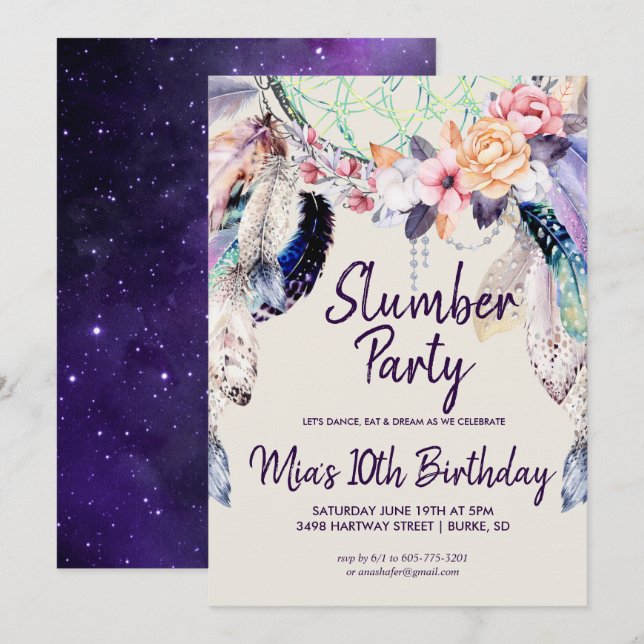 Dream-catcher Slumber Party Invitation (Front/Back)