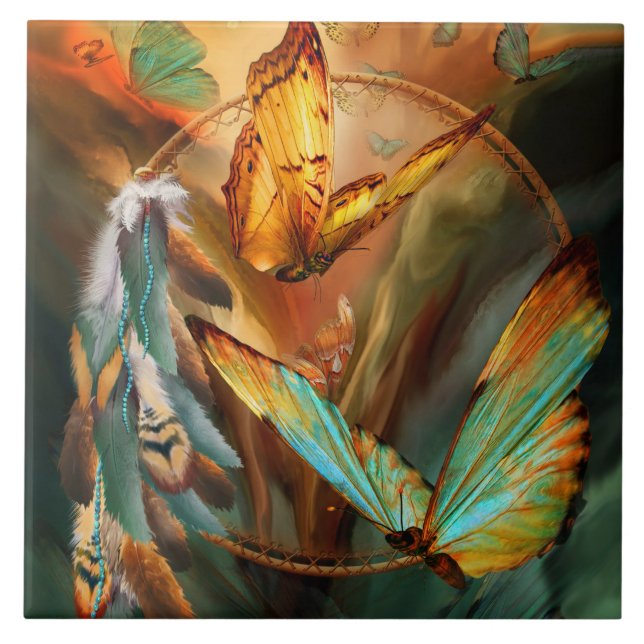 Dream Catcher - Spirit Of The Butterfly Art Tile (Front)