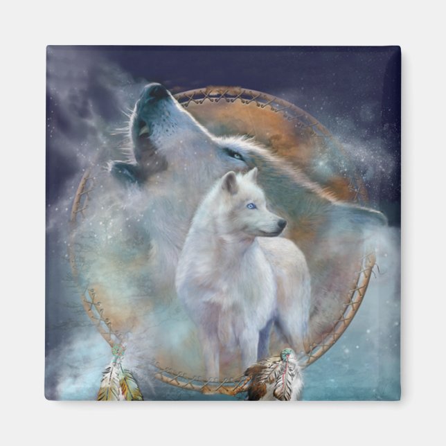 Dream Catcher - Spirit Wolf Art Magnet (Front)