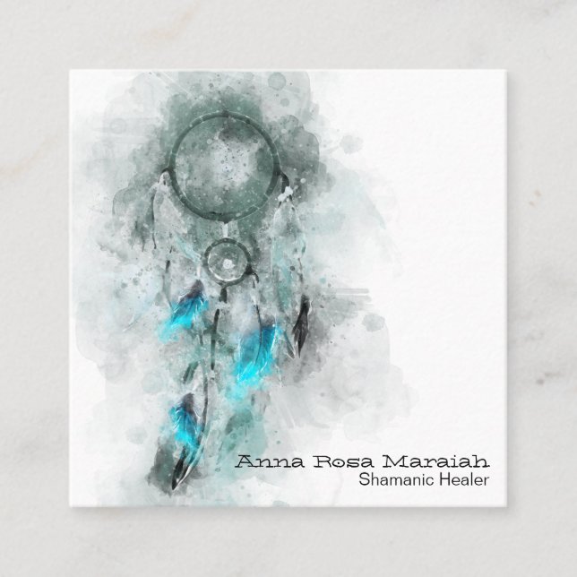 *~*  Dream Catcher Tribal Sacred Shamen Shamanic Square Business Card (Front)