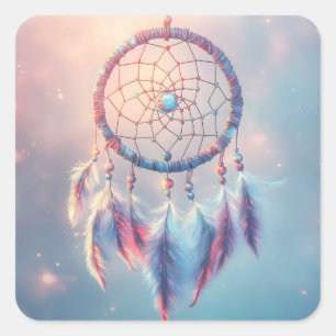Dream Catcher with Soft Feathers and Beads Square Sticker