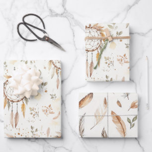 Dream Catchers Feathers Birthday Wrapping Paper Sheet